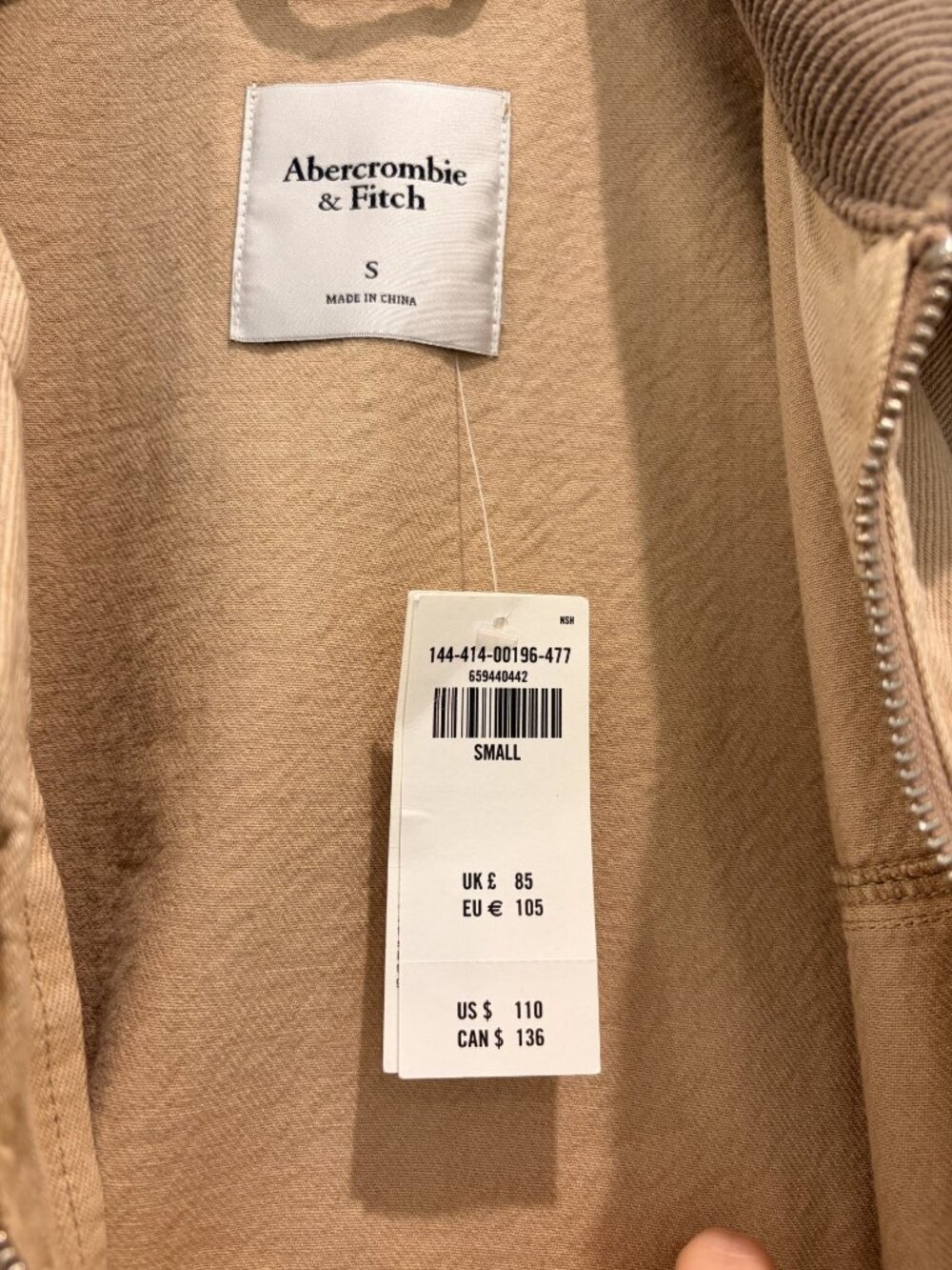 Abercrombie & Fitch Tan Cropped Zip Up Workwear Jacket w Corduro Collar - NWT - Picture 7 of 7